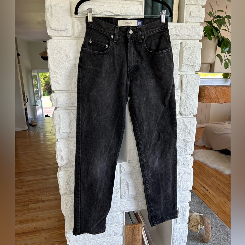 Vintage | Gap 1999 High Rise Straight Tapered Leg Easy Fit Washed Black Jeans